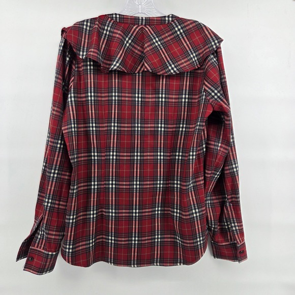 Tuckernuck Plaid Ruffle Collar Blouse Medium Red Preppy Schoolgirl Academia - Picture 2 of 6